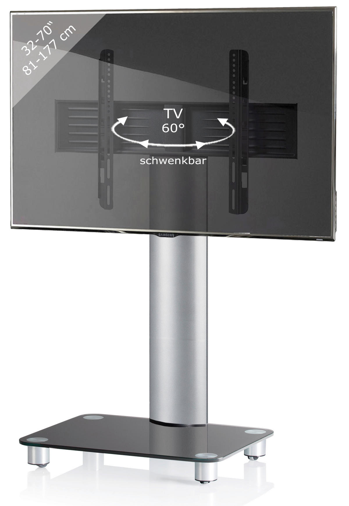 TV-RACK 60/100/44 cm  - Silberfarben/Schwarz, KONVENTIONELL, Glas/Metall (60/100/44cm) - MID.YOU