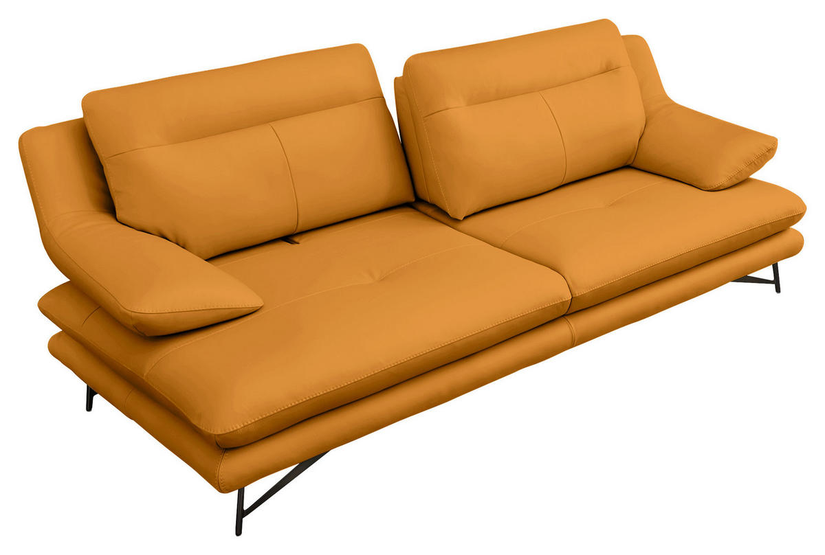 3-SITZER-SOFA in Echtleder Currygelb  - Currygelb/Schwarz, Design, Leder/Metall (215/90/109-123cm) - Calia Italia