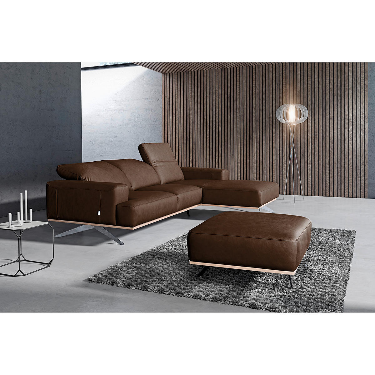 HOCKER in Leder Dunkelbraun  - Chromfarben/Dunkelbraun, Design, Leder/Metall (95/46/80cm) - Livetastic