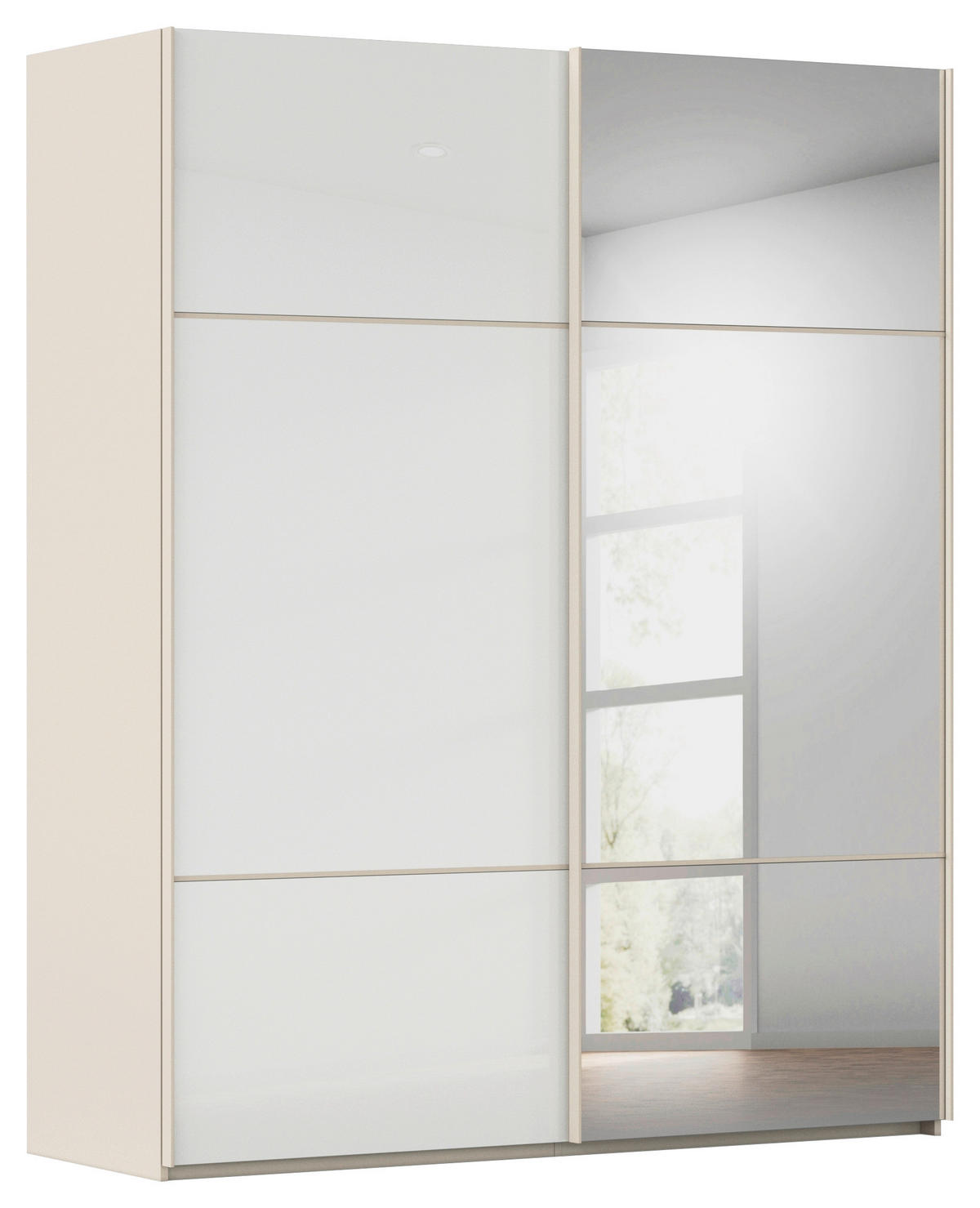 SCHWEBETÜRENSCHRANK in Weiss, Champagner  - Weiss/Champagner, Konventionell, Glas/Holzwerkstoff (201/223/68cm) - Novel