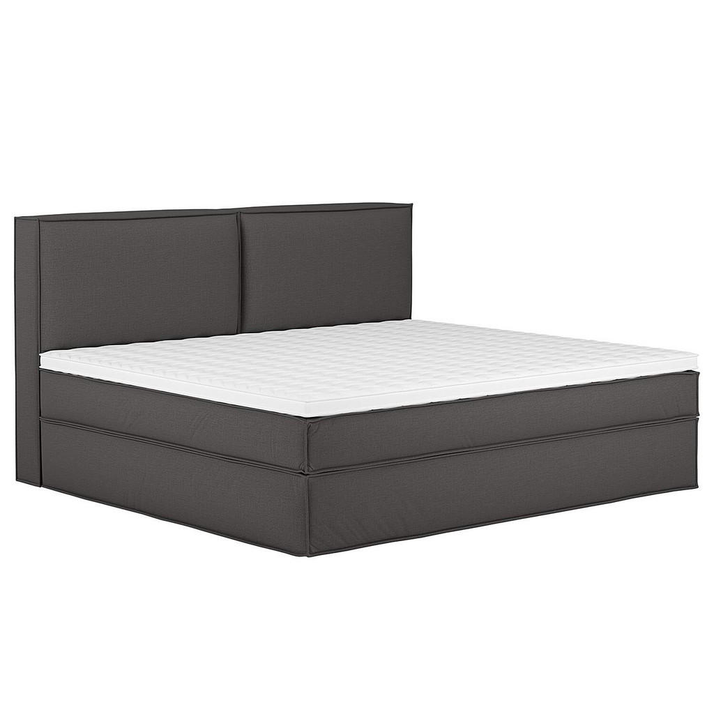 Thumbnail - home24 Boxspringbett Kinx, Anthrazit, Textil, H2 + H3, 7-Zonen, Höhe ca. 24 cm, 240x200 cm, gepolstertes Kopfteil, Toppe...