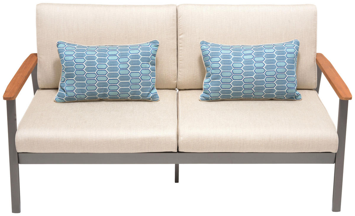 2,5-SITZER Flachgewebe Hellgrau, Dunkelgrau, Teakfarben  - Blau/Dunkelgrau, Design, Holz/Textil (161/75,5/82cm) - Modante