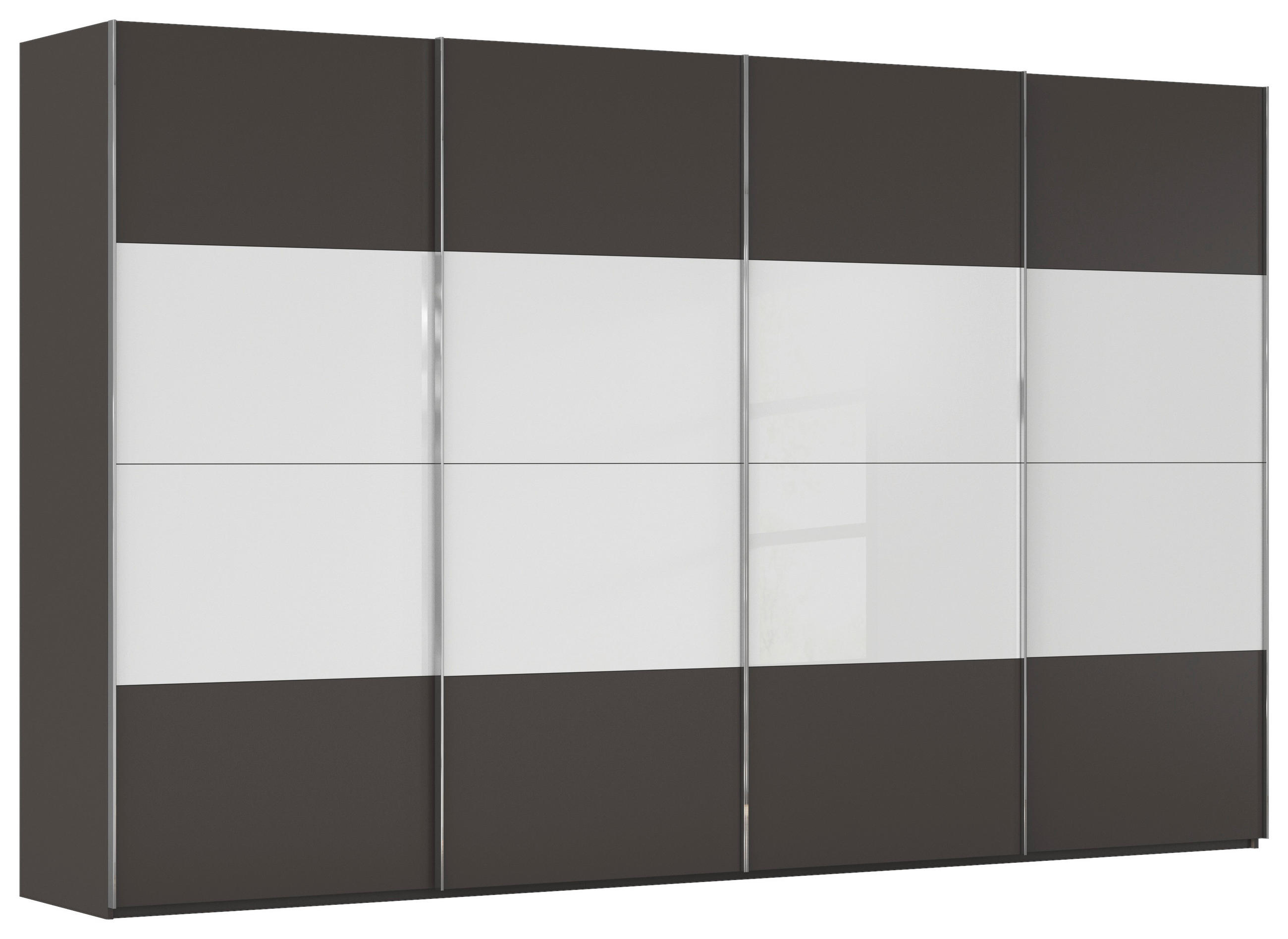 SCHWEBETÜRENSCHRANK 361/223/68 cm 4-türig Graphitfarben, Weiß  - Chromfarben/Graphitfarben, KONVENTIONELL, Glas/Holzwerkstoff (361/223/68cm) - Novel