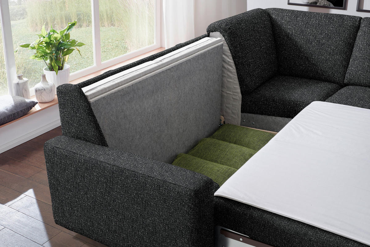 WOHNLANDSCHAFT  in Mikrovelours Anthrazit  - Anthrazit/Alufarben, KONVENTIONELL, Textil (237/323/158cm) - Sedda