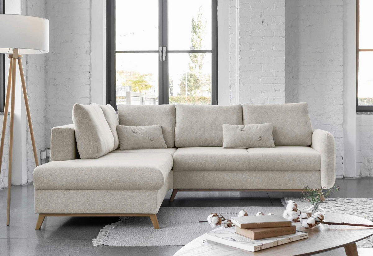 KUTNA GARNITURA tekstil  bež   - prirodne boje/bež, tekstil/drvo (202/242cm) - MID.YOU