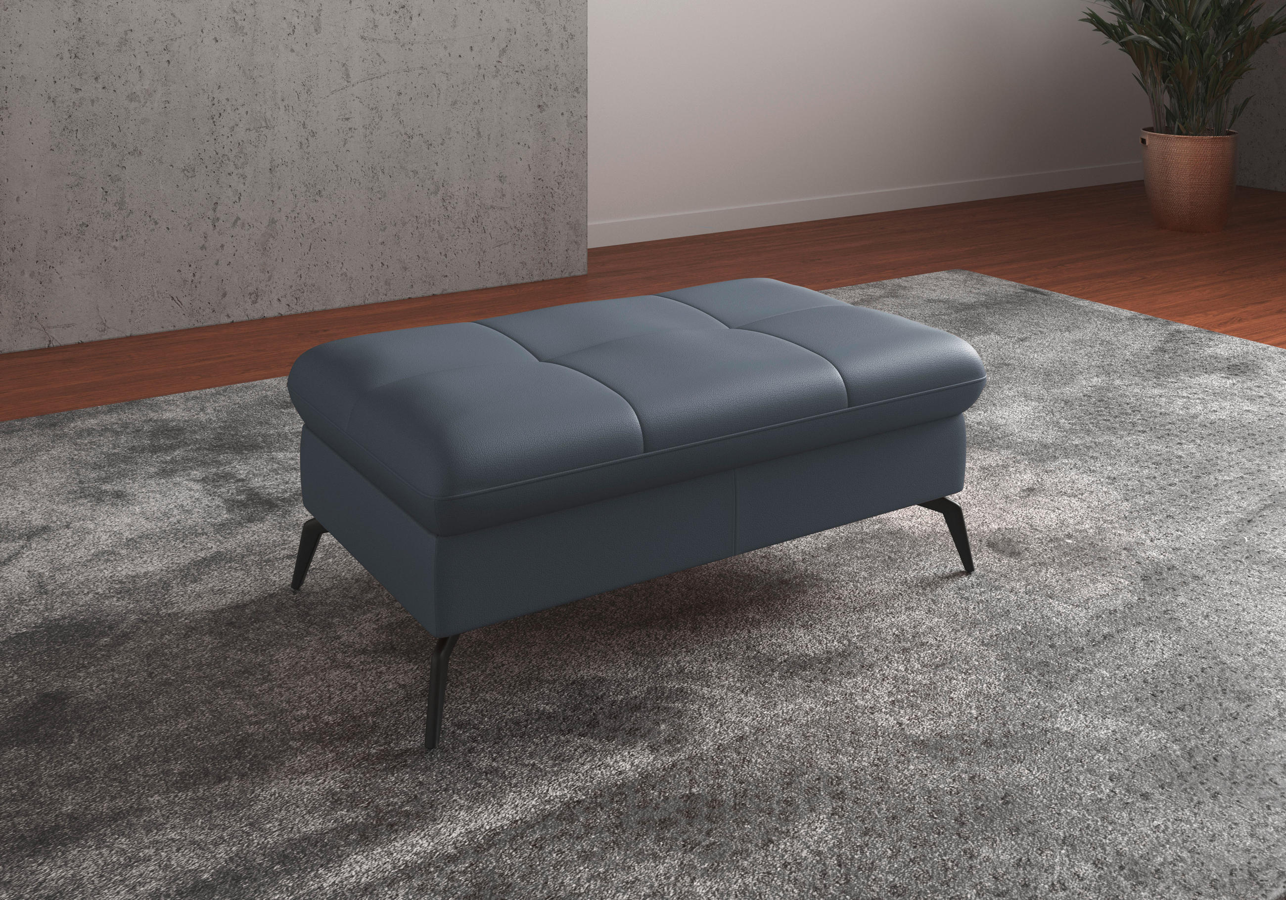 HOCKER in Leder Graublau  - Graublau/Schwarz, KONVENTIONELL, Leder/Metall (102/47/69cm) - Sit & More
