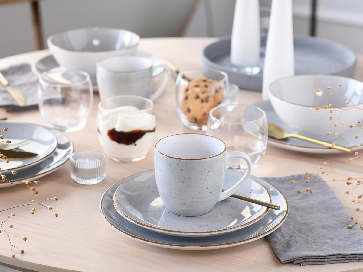 KOMBISERVICE Weiß, Hellgrau Vintage Nature 16-teilig 4 Personen  - Hellgrau/Weiß, Basics, Keramik - Creatable