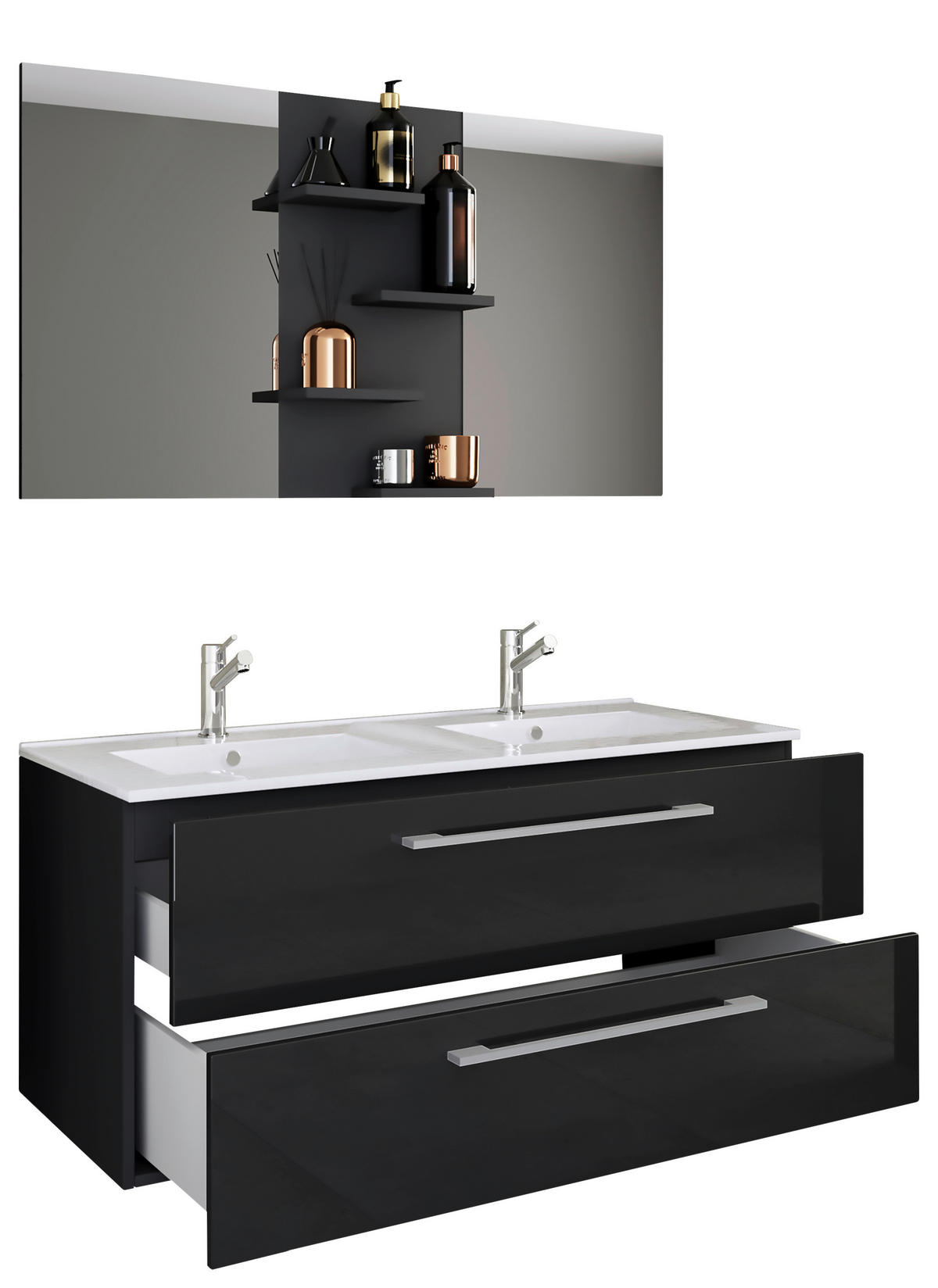 BADEZIMMER  in 112 cm  - Schwarz/Weiß, MODERN, Keramik/Holzwerkstoff (112cm) - MID.YOU