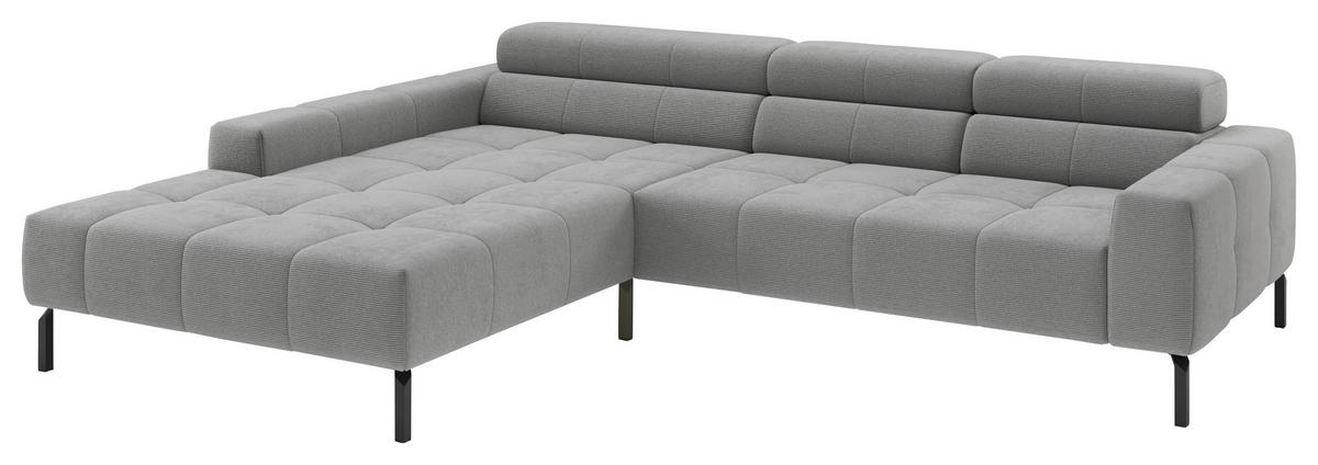 ECKSOFA Silberfarben Feincord Rücken echt, Kopfteilverstellung, Sitztiefenverstellung  - Silberfarben/Schwarz, KONVENTIONELL, Textil/Metall (226/293cm) - Hom`in
