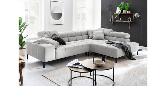 ECKSOFA inkl. Sitzvorzug in Cord Grau  - Schwarz/Grau, Design, Textil/Metall (321/216cm) - Hom`in