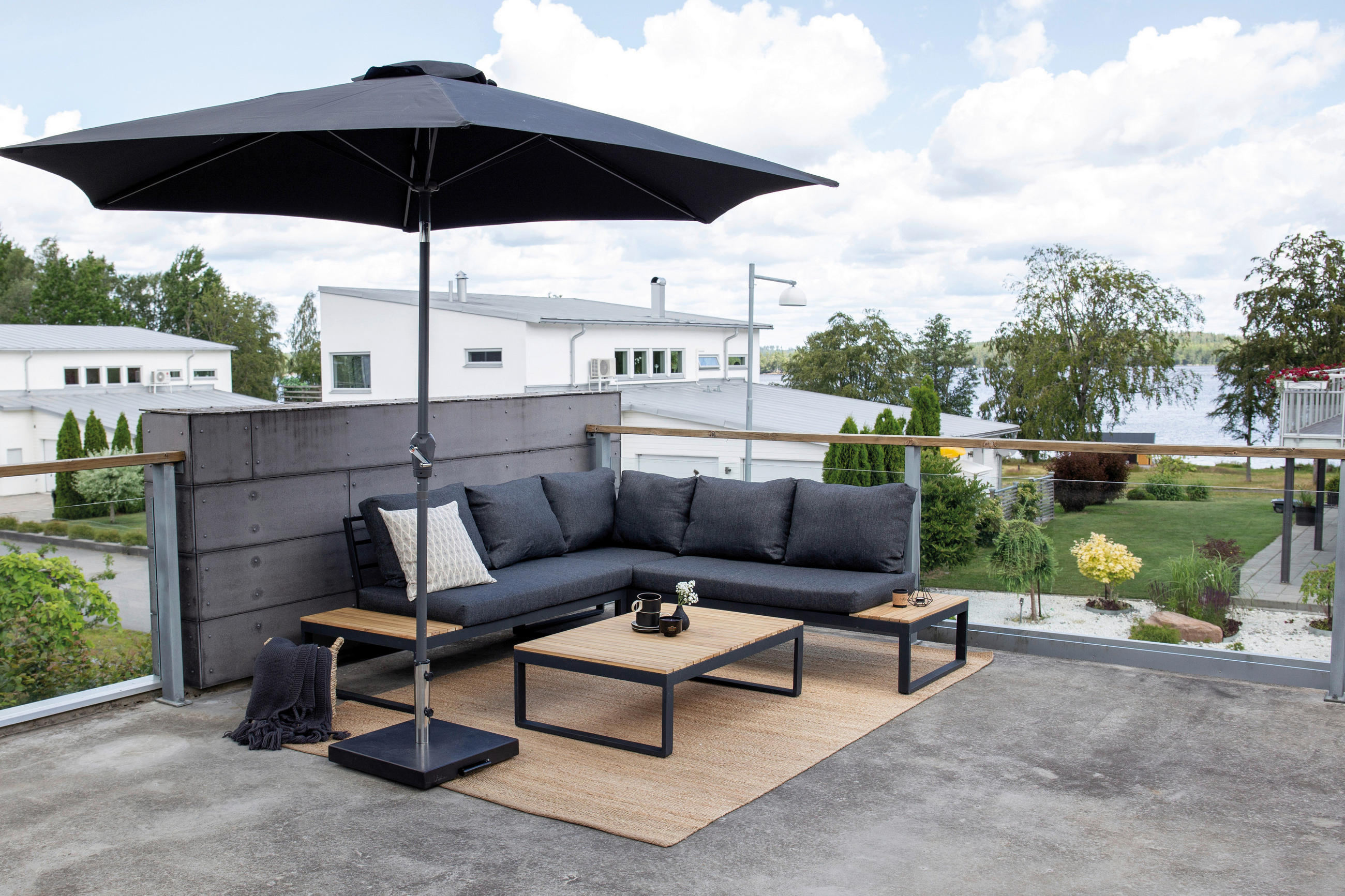LOUNGEGRUPP  - mörkgrå/grå, Klassisk, metall/trä (225/225cm) - Gardenson