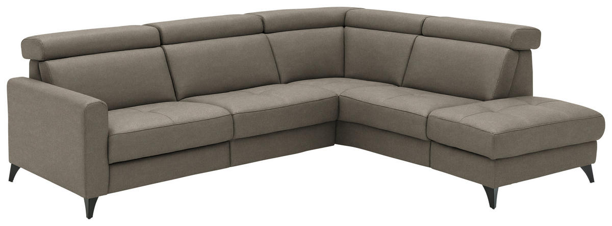 ECKSOFA Flachgewebe Graubraun  - Graubraun/Schwarz, Konventionell, Textil/Metall (276/214cm) - Beldomo System