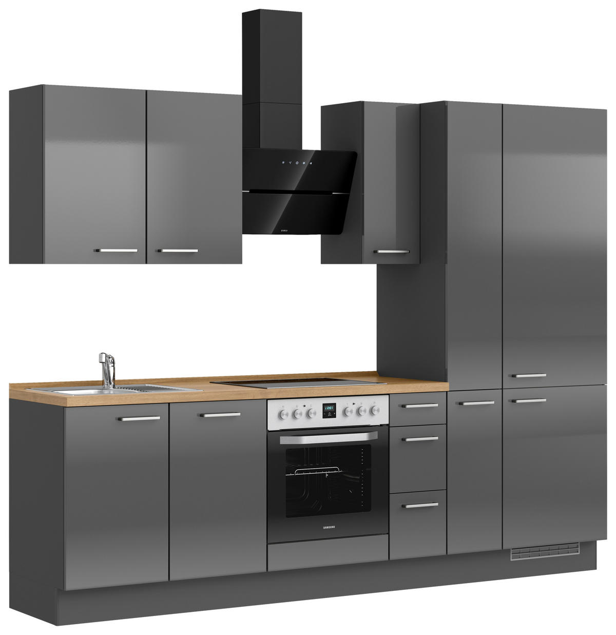 KÜCHENBLOCK Flash 270 cm  in Eichefarben, Schieferfarben  - Schieferfarben/Edelstahlfarben, MODERN, Holzwerkstoff/Metall (270cm) - Nobilia