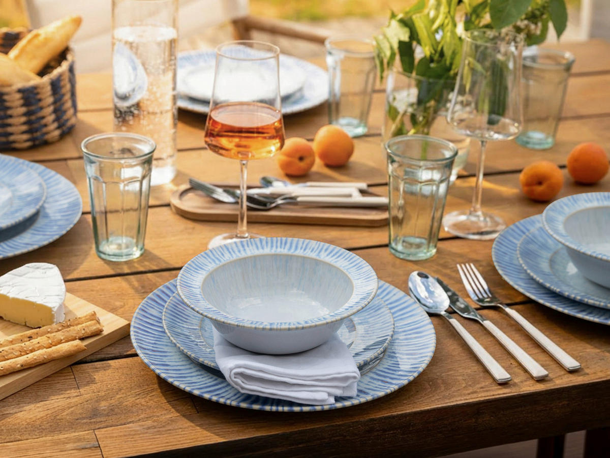 TAFELSERVICE Rondo Summertime 12-teilig  - Weiss/Hellblau, Design, Keramik - Creatable