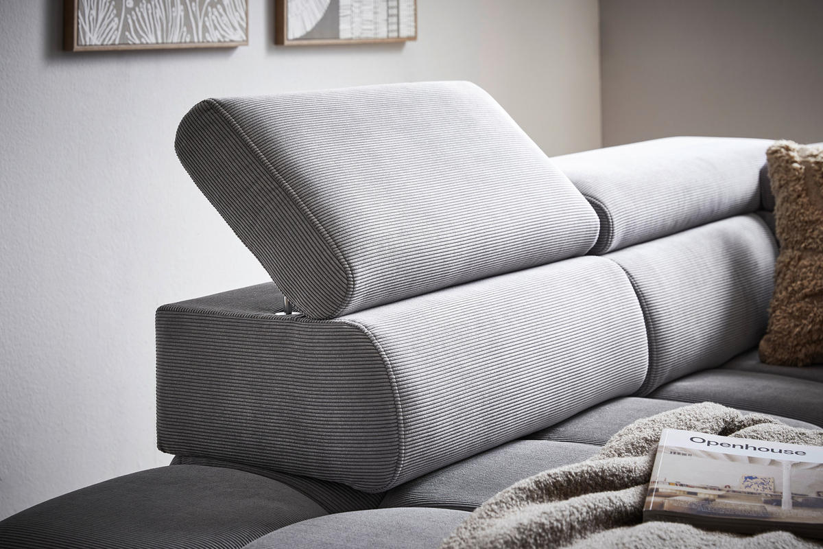 WOHNLANDSCHAFT Grau Cord  - Schwarz/Grau, MODERN, Textil/Metall (216/300cm) - Welnova