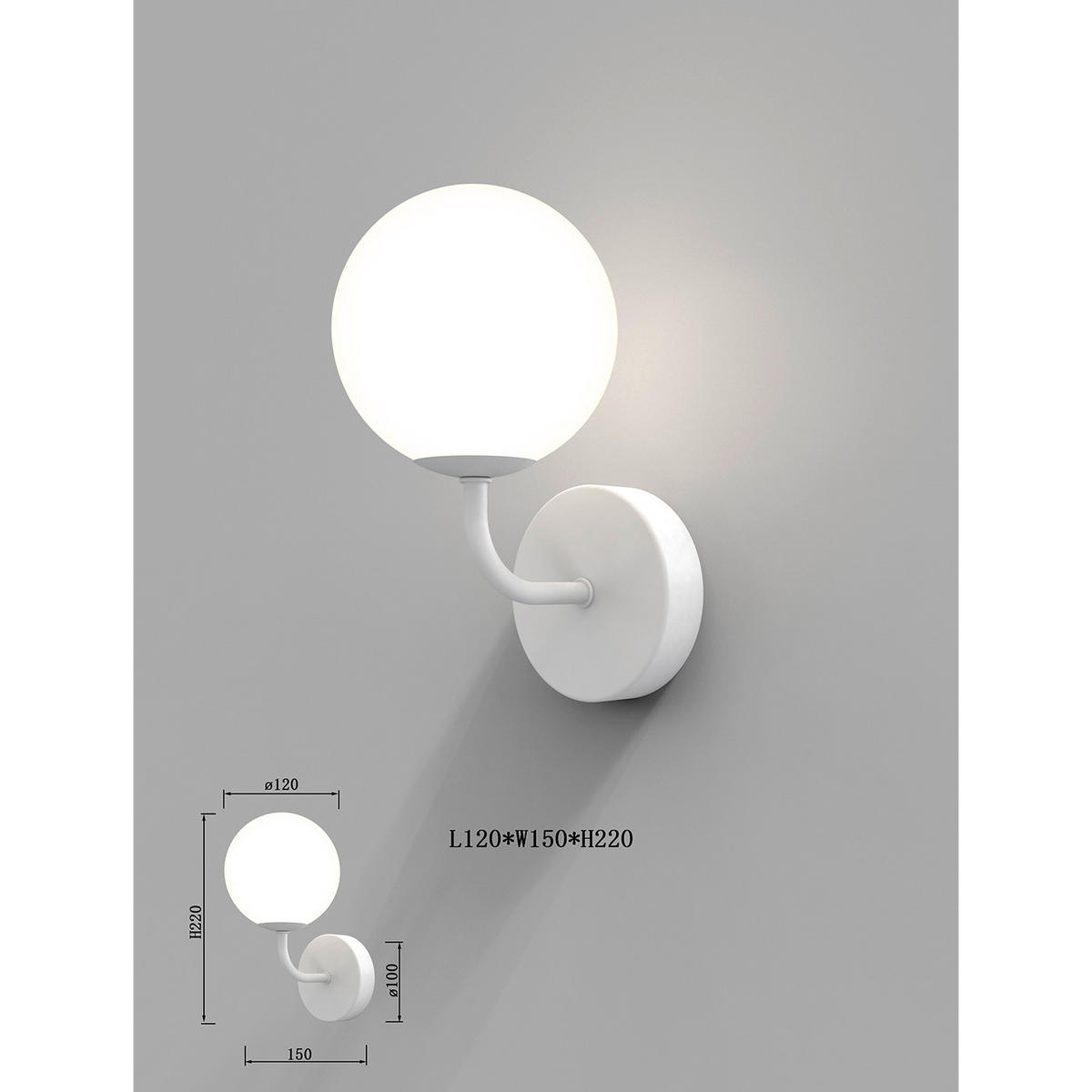WANDLEUCHTE 12/10/21 cm   - Weiß, KONVENTIONELL, Glas/Metall (12/10/21cm)