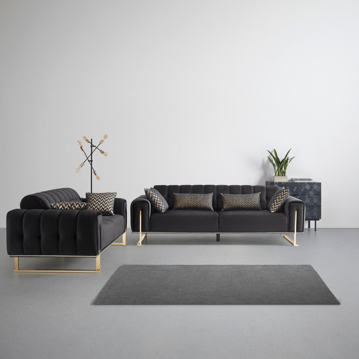 3-sitzer-sofa Aile, textil, negru - auriu/negru, Lifestyle, textil (244/80/90cm) - Based