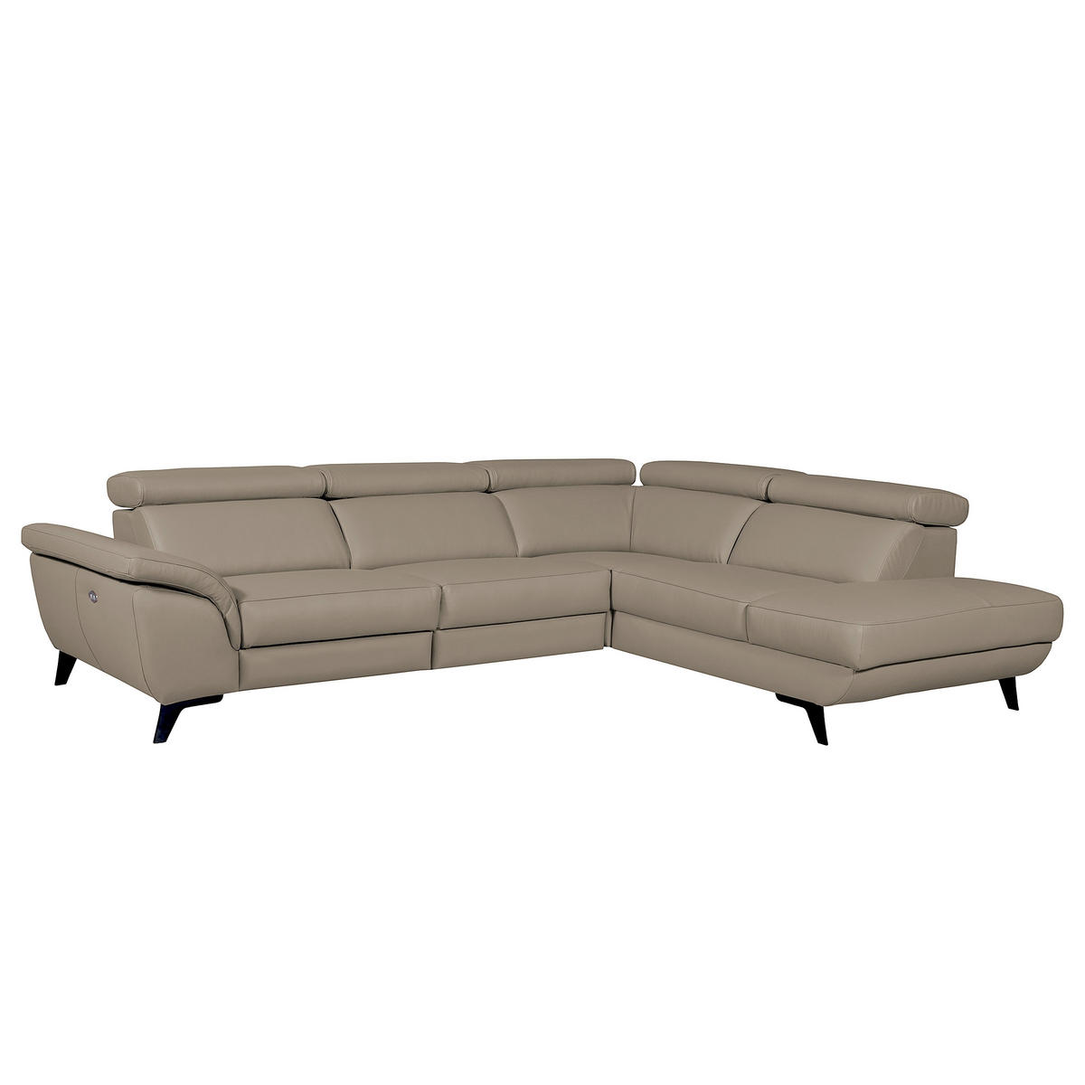 ECKSOFA DALLAS in Echtleder Taupe  283/228 cm  - Taupe/Schwarz, Design, Leder/Metall (283/228cm) - Livetastic