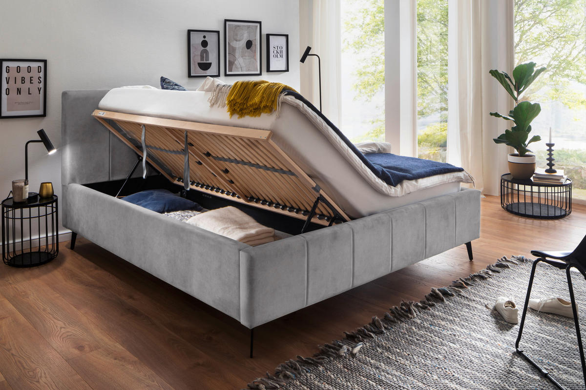 POLSTERBETT 180/200 cm  in Hellgrau  - Birkefarben/Buchefarben, Konventionell, Holz/Textil (180/200cm) - Boxxx