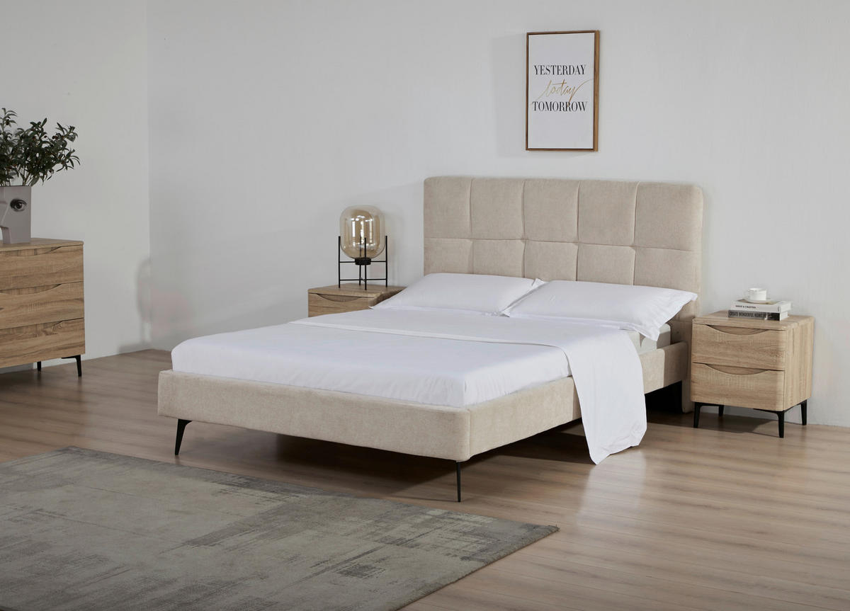 POLSTERBETT Lattenrost 140/200 cm  in Beige  - Beige/Schwarz, Design, Holz/Textil (140/200cm) - Boxxx