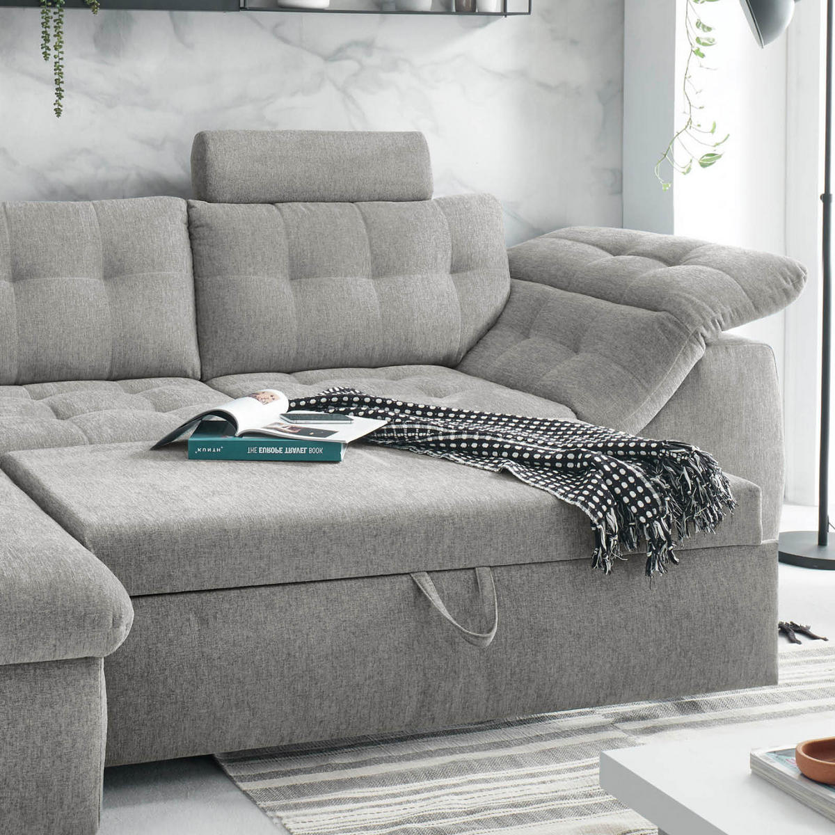 ECKSOFA in Mikrovelours Grau  - Grau, Konventionell, Holzwerkstoff/Kunststoff (193/283cm) - MID.YOU