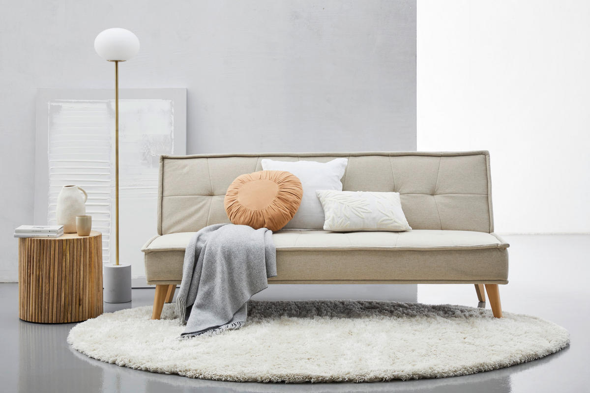 SCHLAFSOFA Webstoff Beige  - Beige/Kieferfarben, Design, Holz/Textil (181/82/85cm) - MID.YOU