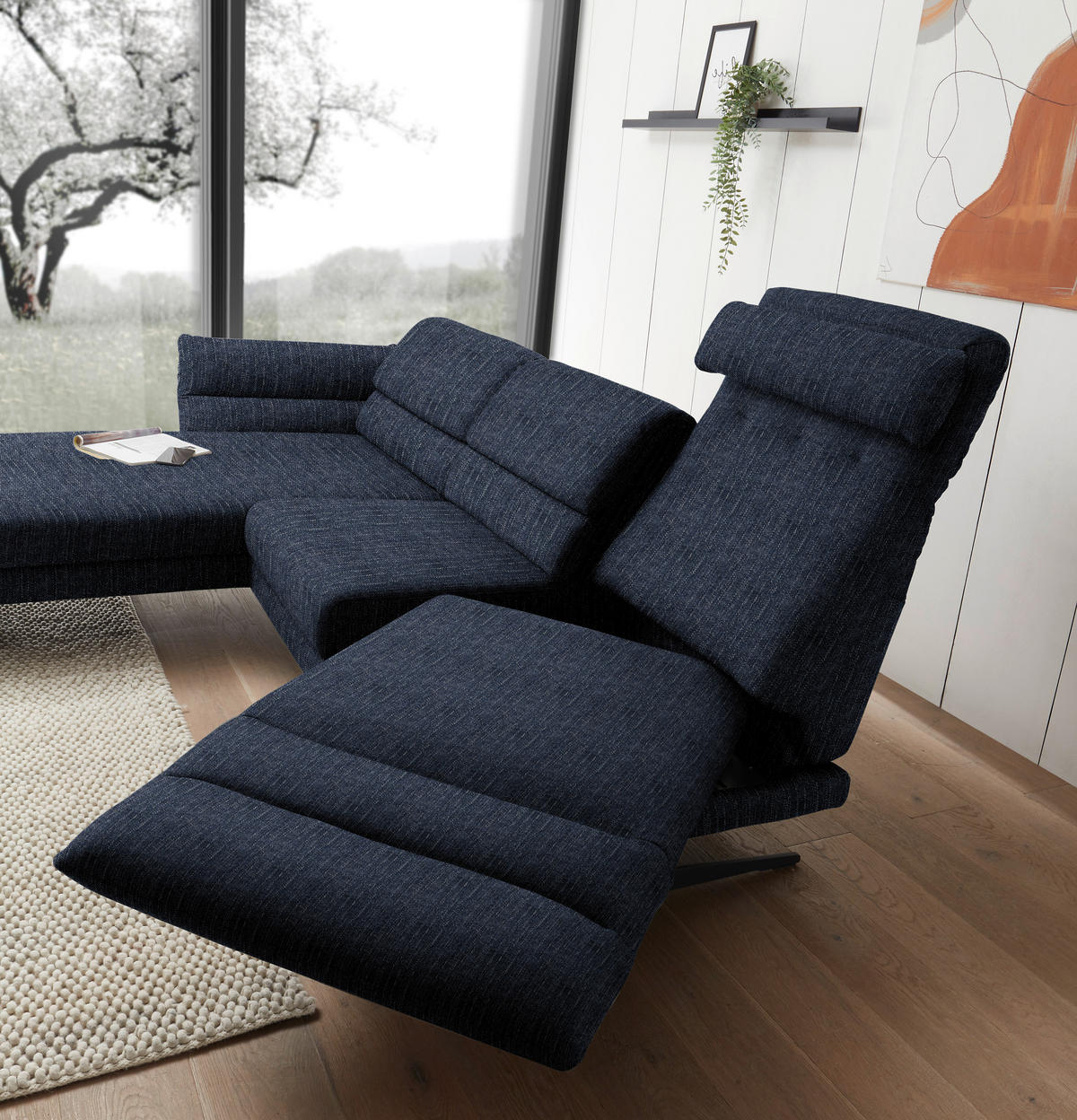 ECKSOFA in Flachgewebe Dunkelblau  176-217/279-327 cm  - Schwarz/Dunkelblau, Design, Textil/Metall (176-217/279-327cm) - Dieter Knoll