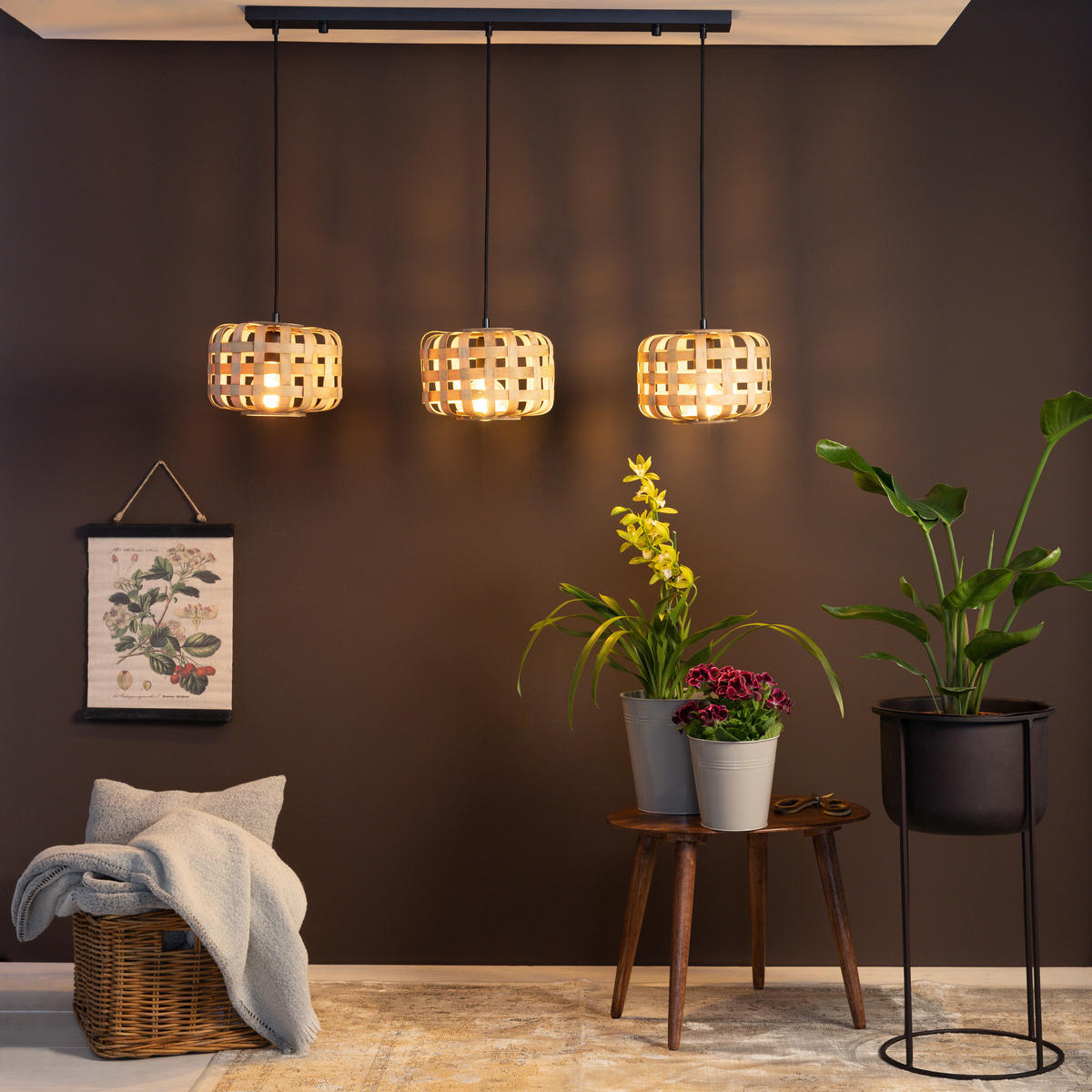 HÄNGELEUCHTE 104/24,5/146 cm  - Schwarz/Naturfarben, Natur, Holz/Metall (104/24,5/146cm)