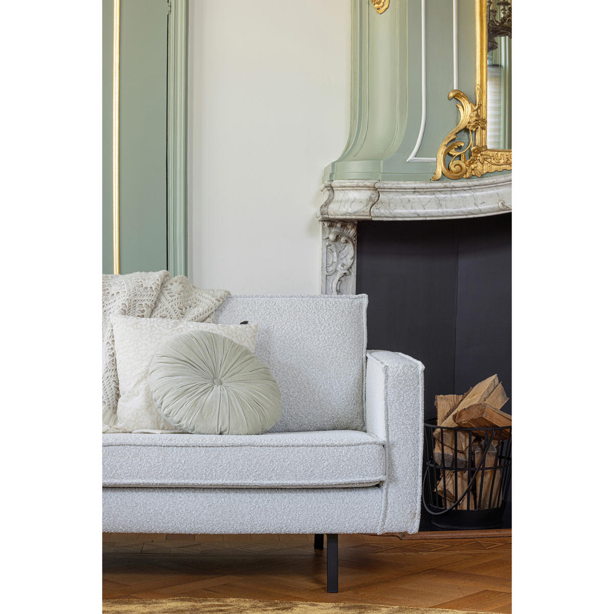 2,5-SITZER Rodeo in Bouclé Naturfarben  - Schwarz/Naturfarben, Design, Textil/Metall (190/85/86cm) - Livetastic