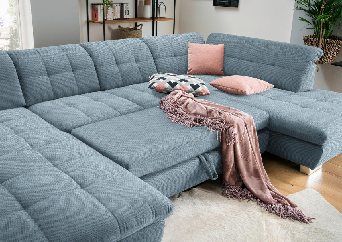 WOHNLANDSCHAFT in Mikrofaser Hellblau  - Chromfarben/Hellblau, Design, Kunststoff/Textil (204/350/211cm) - Xora