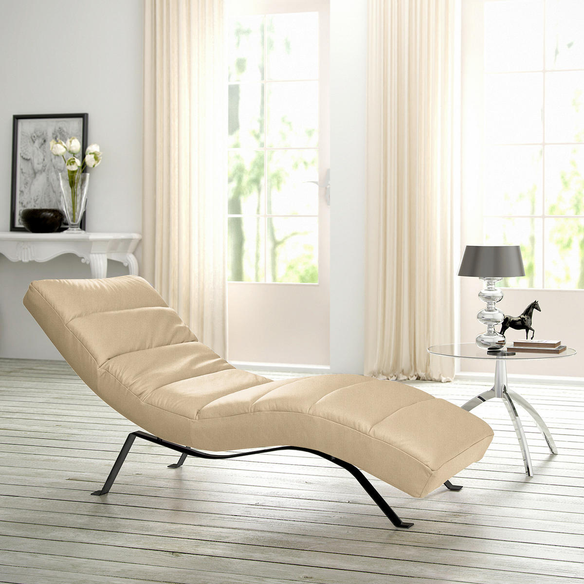 RELAXLIEGE Echtleder Beige  - Beige/Schwarz, Design, Leder/Metall (65/65-95/171cm) - Livetastic