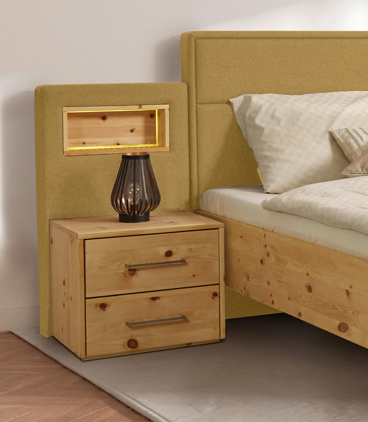 BETT 200/200 cm  in Zirbelkieferfarben, Khaki  - Khaki/Zirbelkieferfarben, Natur, Holz/Textil (200/200cm) - Valnatura