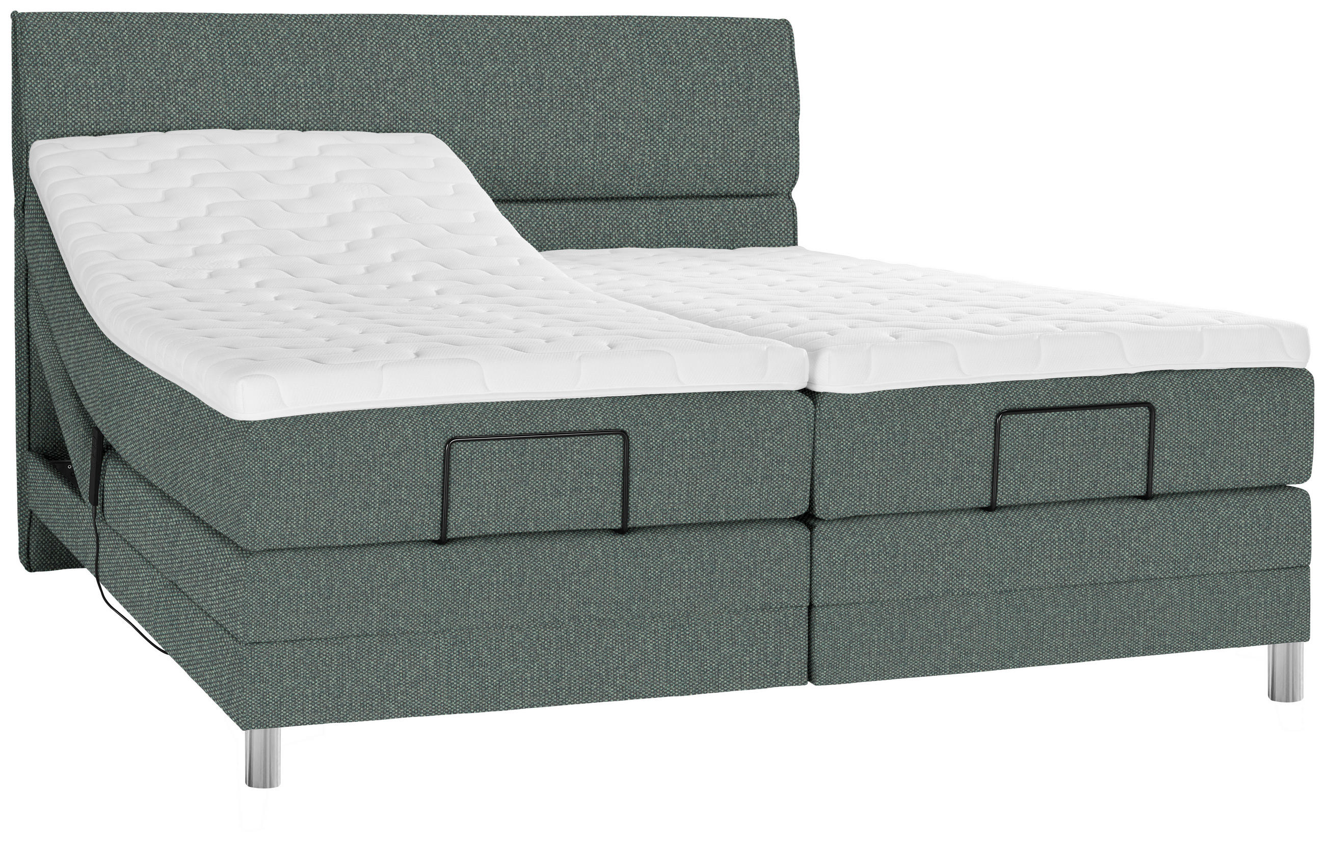 BOXSPRINGBETT 200/200 cm,  in Grün, Matratze, Topper, motorische Verstellbarkeit, Fernbedienung, unterschiedliche Matratzenhärtegrade je Bettseite, H2 + H3 = mittel + fest  - Chromfarben/Grün, KONVENTIONELL, Kunststoff/Textil (200/200cm) - Voleo