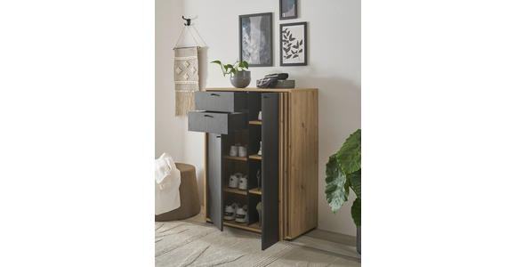 SCHUHSCHRANK 80/105/38 cm - Schwarz/Eiche Artisan, Design, Holzwerkstoff/Kunststoff (80/105/38cm) - Carryhome
