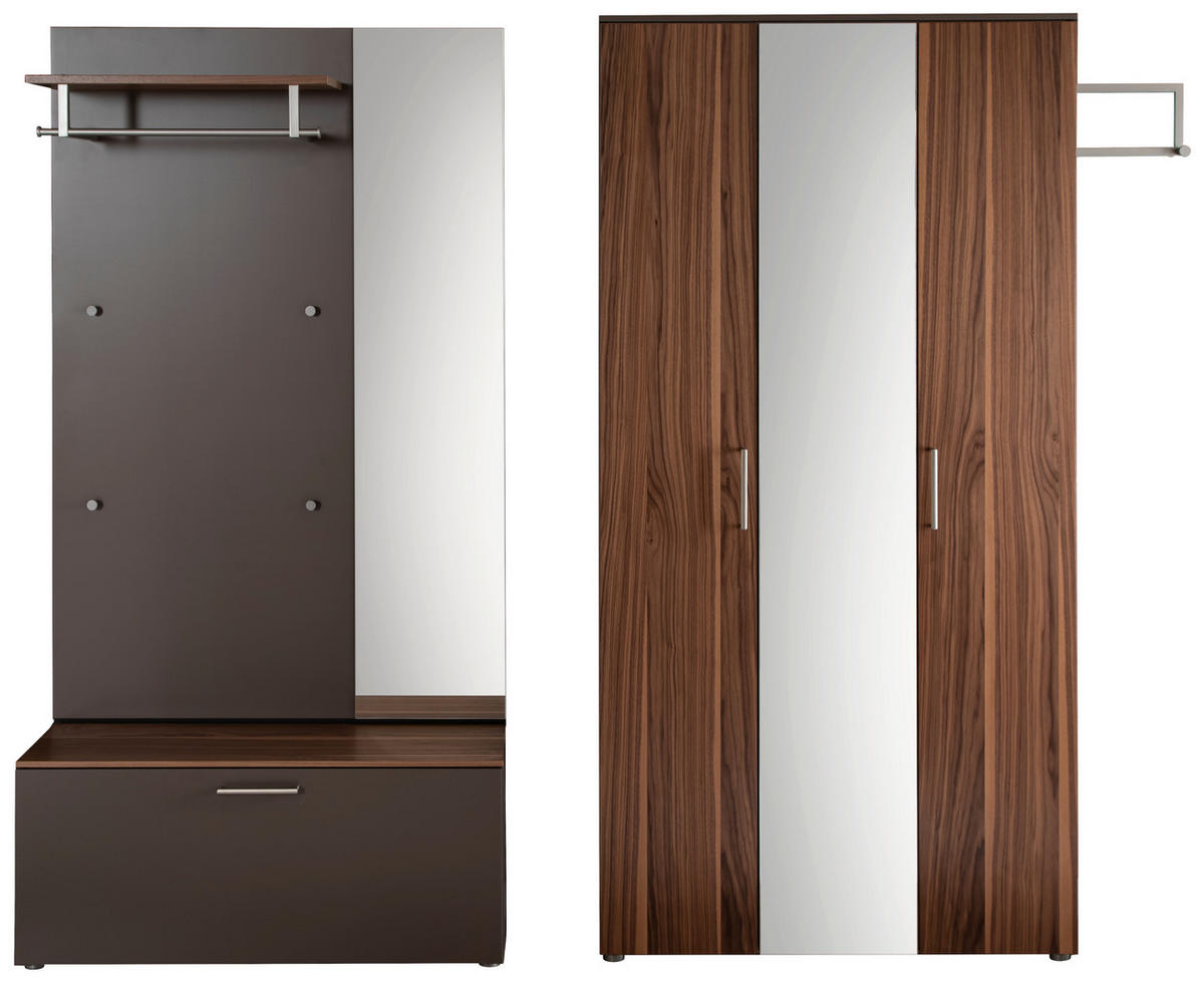 GARDEROBE  in 240/198/29 cm  - Graubraun/Nussbaumfarben, Design, Holzwerkstoff (240/198/29cm) - Moderano