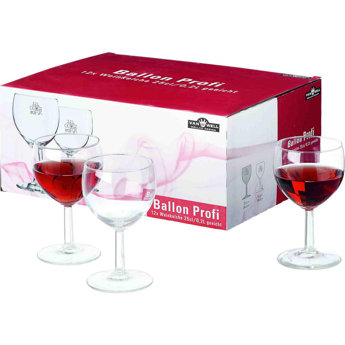 SET ČAŠA  12-dijelni   Profi  - prozirno, Basics, staklo (250ml) - Van Well