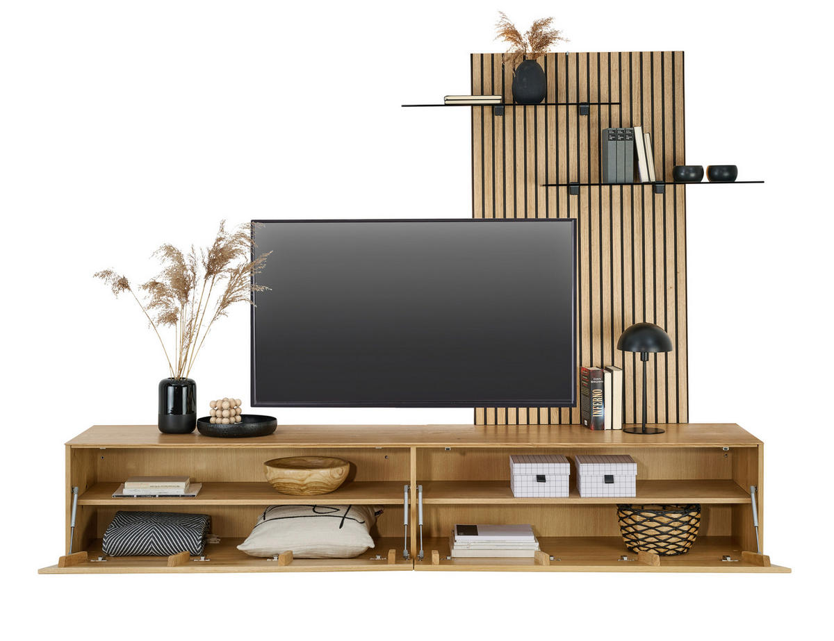 WOHNWAND 2-teilig  in Eichefarben  242/160/50 cm  - Eichefarben, Design, Glas/Holz (242/160/50cm) - Dieter Knoll