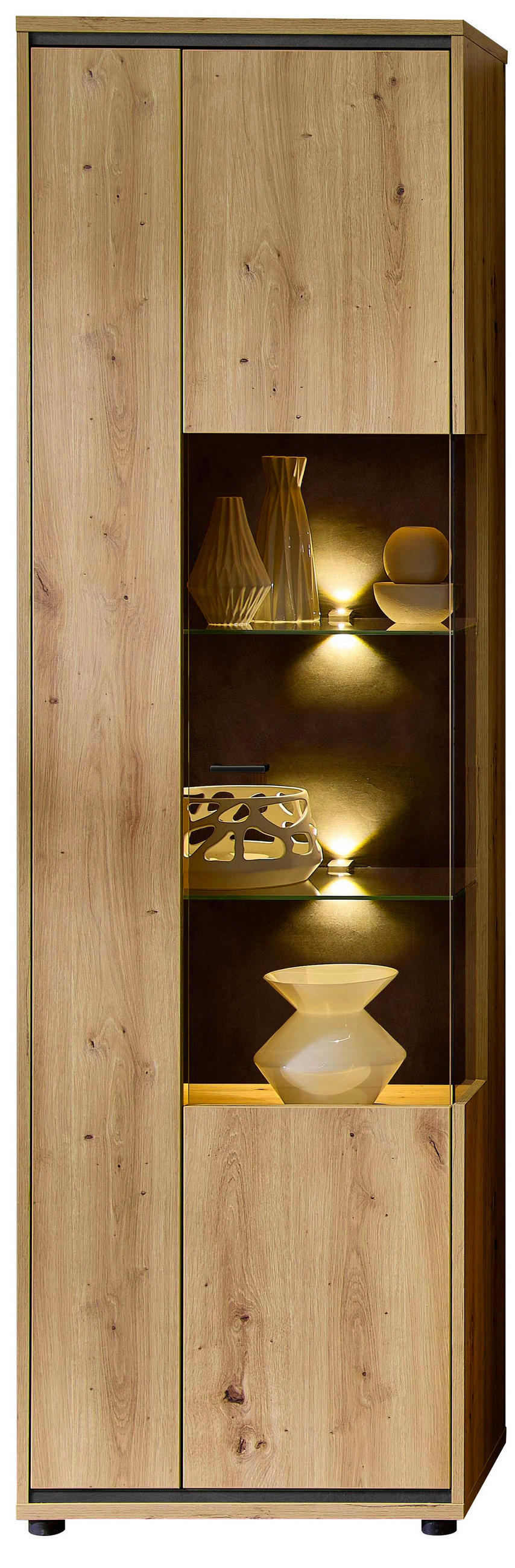 VITRINE  in Anthrazit, Eiche Artisan - Anthrazit/Schwarz, Design, Glas/Holzwerkstoff (60/205/40cm) - Stylife
