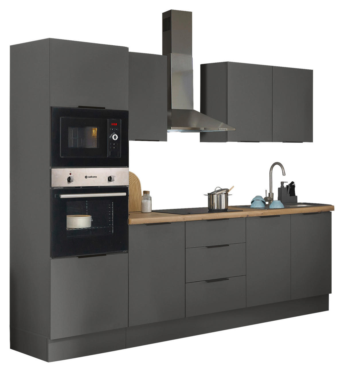KÜCHENBLOCK   in Graphitfarben  - Schwarz/Graphitfarben, Basics, Holzwerkstoff/Metall (270/211/60cm) - Xora