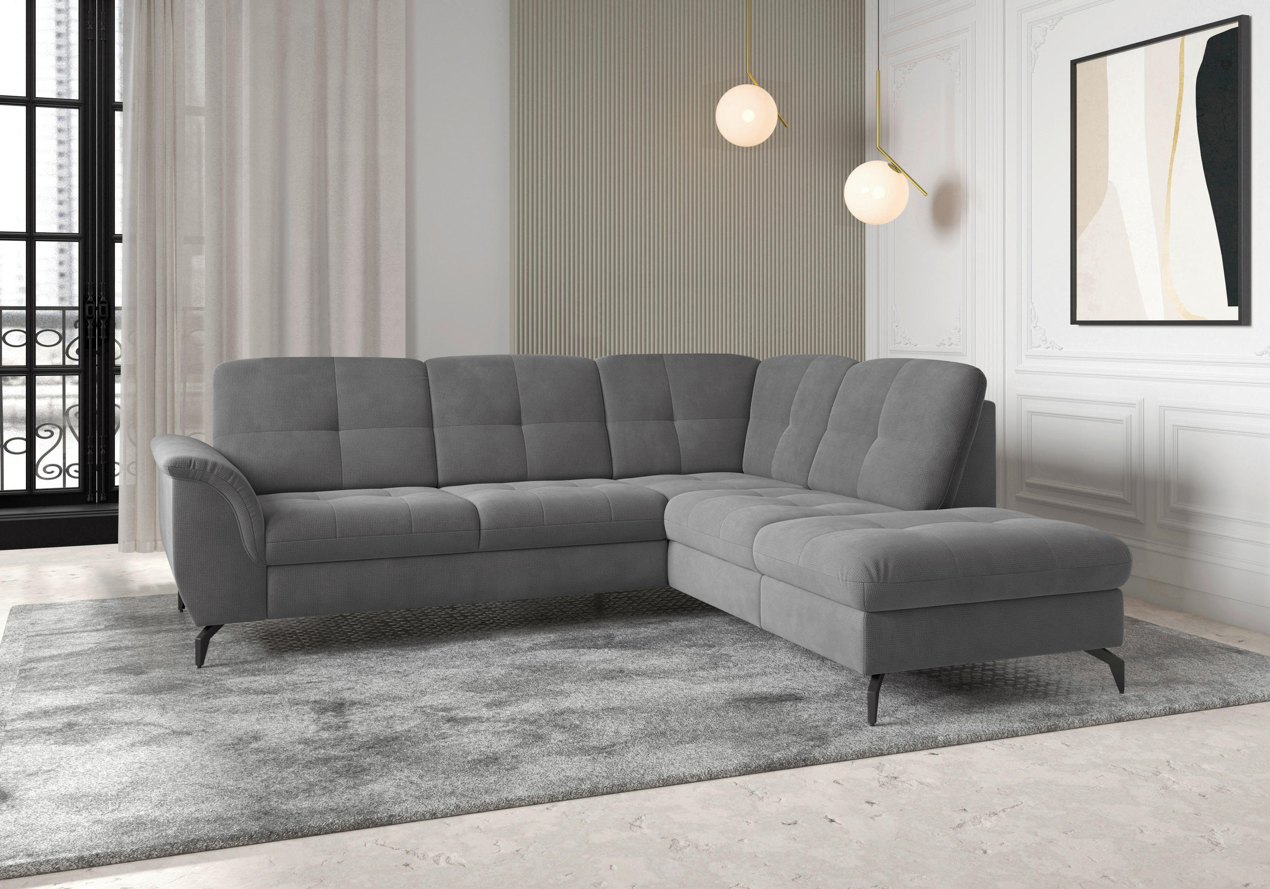 ECKSOFA in Flachgewebe Grau  - Schwarz/Grau, Modern, Textil/Metall (244/212cm) - Sit & More