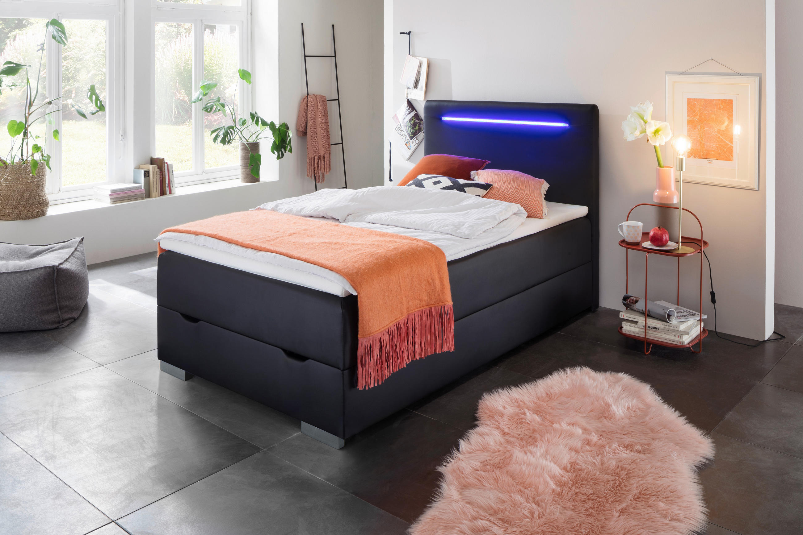 BOXBETT 140/200 cm  in Schwarz  - Edelstahlfarben/Schwarz, MODERN, Kunststoff/Textil (140/200cm) - Livetastic
