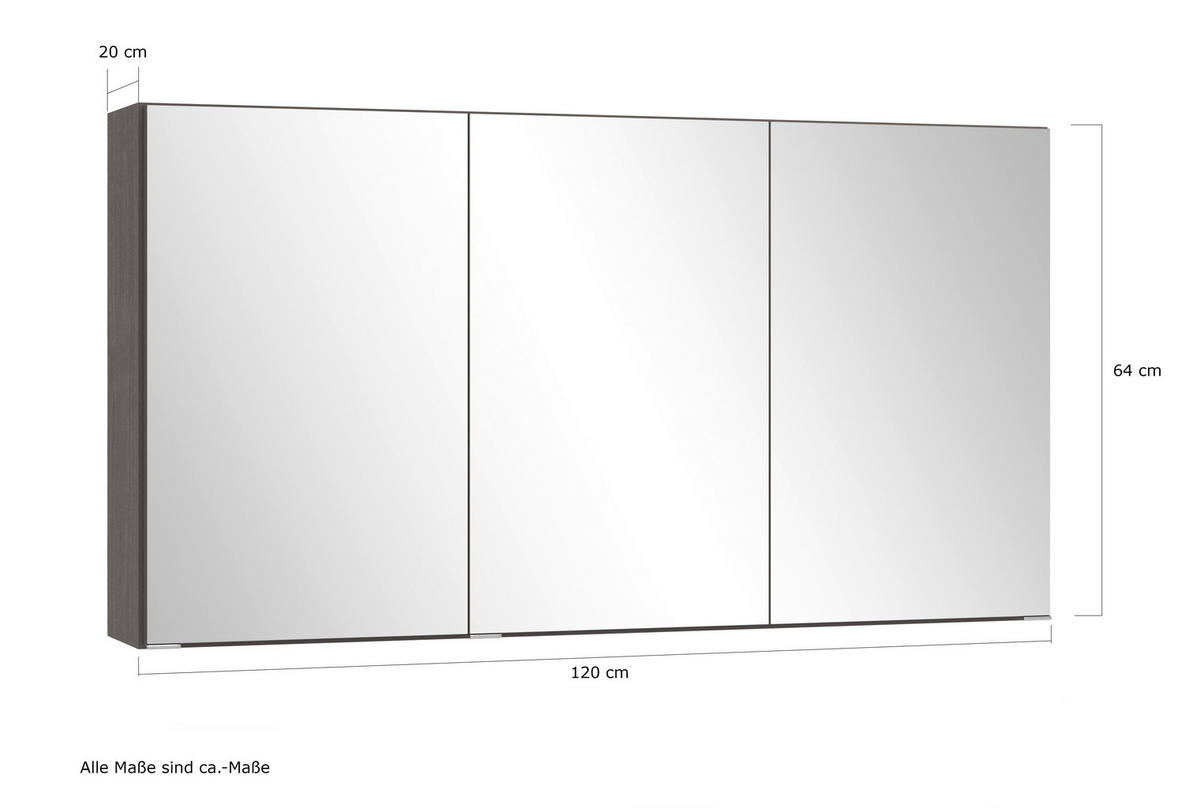 SPIEGELSCHRANK 120/64/20 cm  - Graphitfarben, MODERN, Glas/Holzwerkstoff (120/64/20cm) - Held