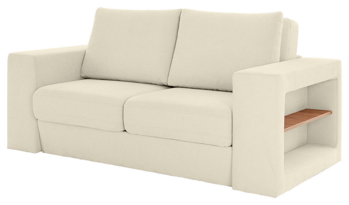 ZWEISITZER-SOFA inkl. Hocker in Webstoff Creme  - Eichefarben/Creme, Design, Holz/Textil (172/96/107cm) - LOOKS by W.Joop