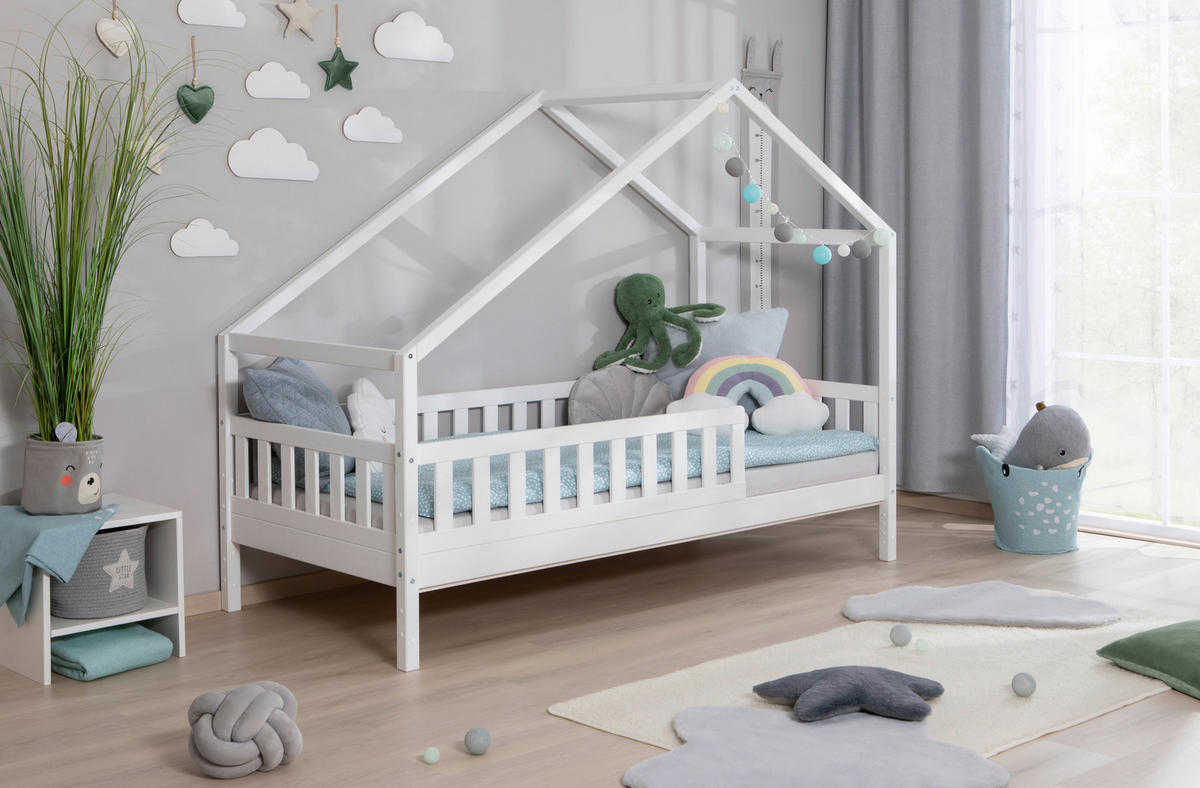 HAUSBETT 90/200 cm Weiss  - Weiss/Naturfarben, Modern, Holz (90/200cm) - MID.YOU