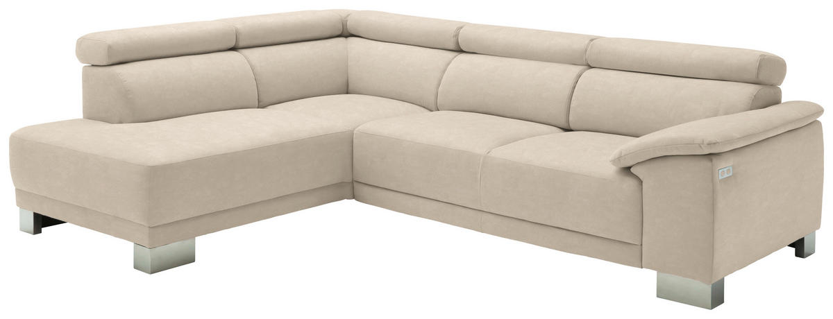 ECKSOFA in Mikrofaser Taupe  - Taupe/Chromfarben, Design, Holz/Textil (205/270cm) - Pure Home Lifestyle