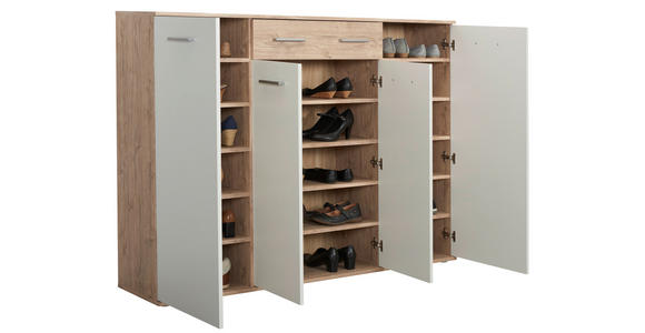 SCHUHSCHRANK 160/120/35 cm - Eichefarben/Silberfarben, Design, Holzwerkstoff/Kunststoff (160/120/35cm) - Xora
