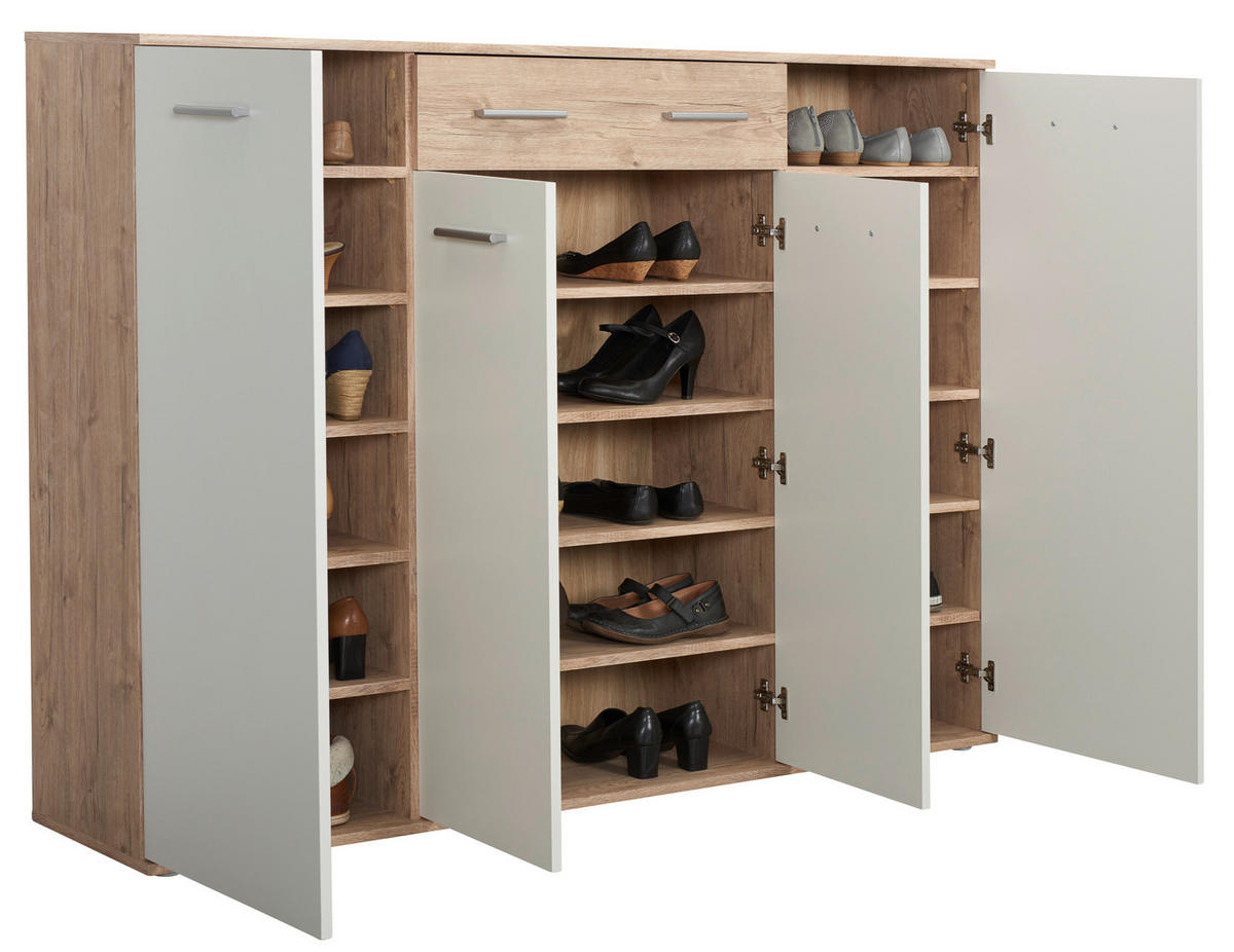 BOTNÍK, bílá, barvy dubu, 160/120/35 cm - bílá/barvy stříbra, Design, kompozitní dřevo/plast (160/120/35cm) - Xora