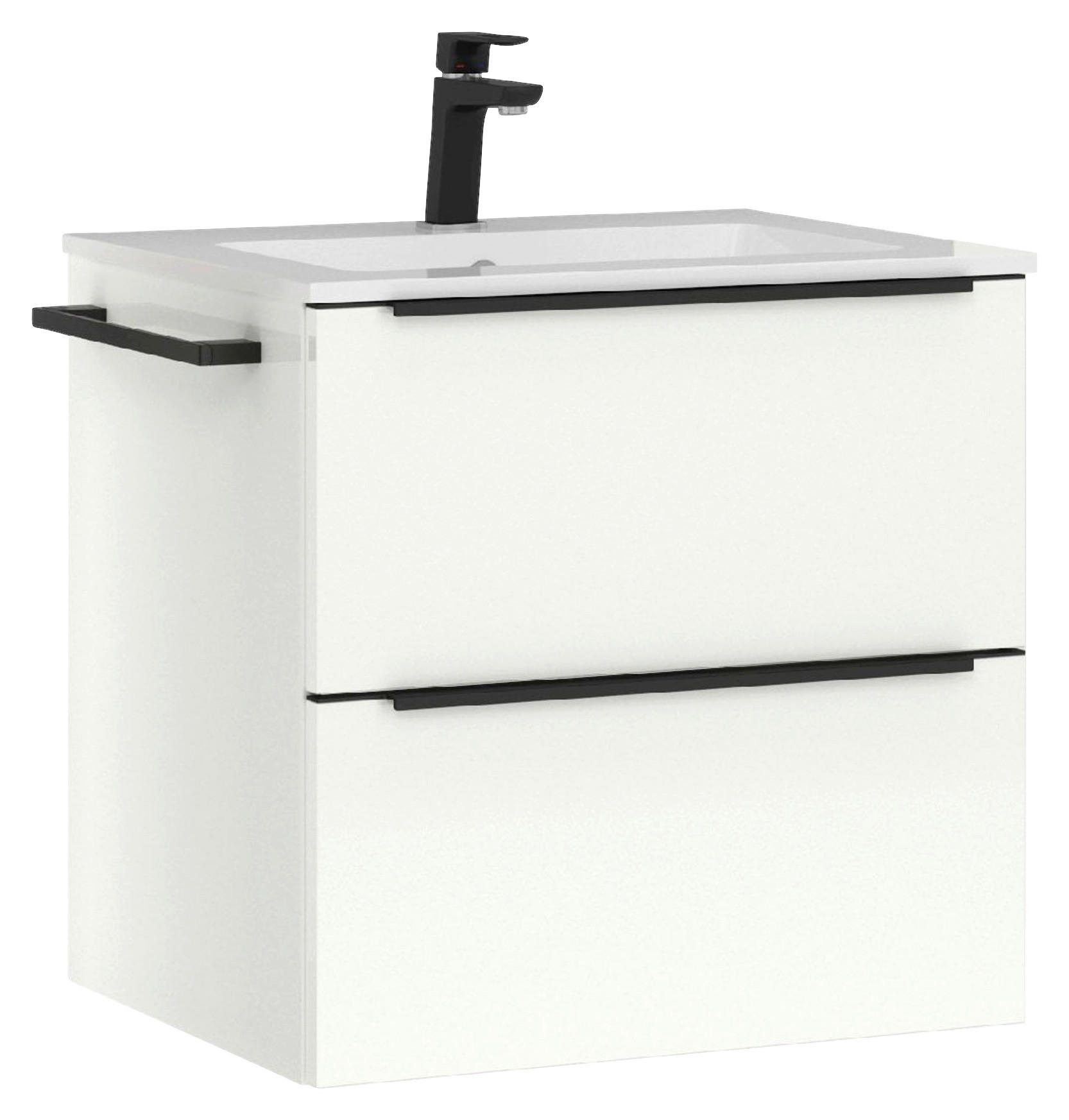 WASCHTISCHKOMBI 61 cm  - Weiß Hochglanz/Schwarz, MODERN, Holzwerkstoff/Stein (61cm) - Nobilia