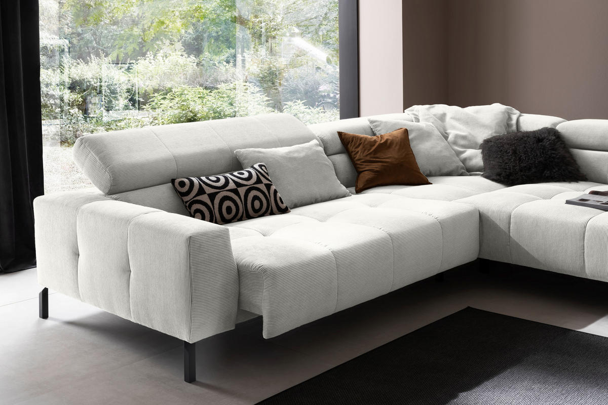 ECKSOFA in Cord Weiss  - Weiss/Schwarz, Konventionell, Textil/Metall (311/219cm) - Hom`in