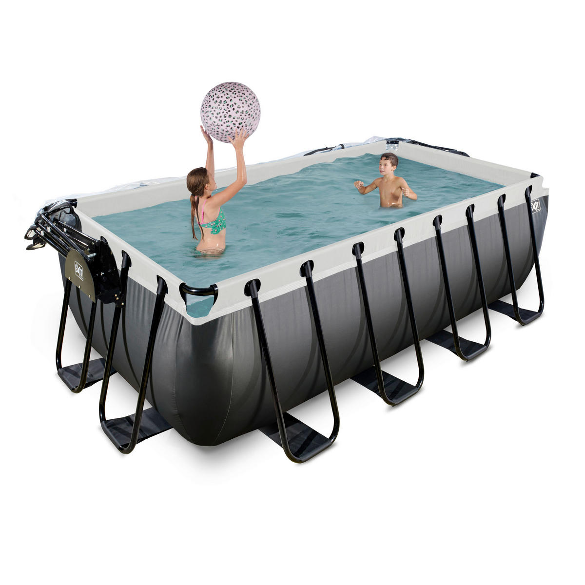 POOL-SET BLACK 400/200/122 cm  - Schwarz, KONVENTIONELL, Metall (400/200/122cm) - EXIT Toys